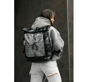Жіночий рюкзак Sambag RollTop Hacking чорний принт "Girl"