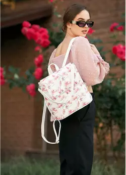 Жіночий рюкзак-сумка Sambag Loft білий з принтом Flowers