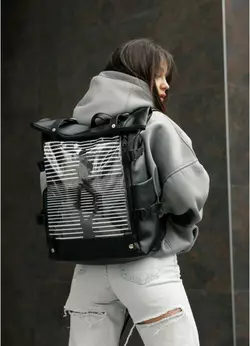 Женский рюкзак Sambag RollTop Hacking  черный принт "Girl"