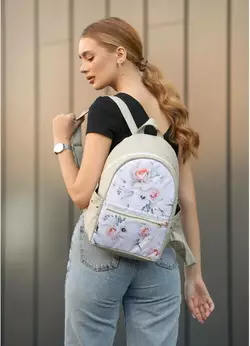 Женский рюкзак Sambag Dali  белый с цветочным белым принтом