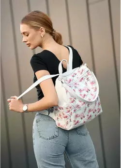 Женский рюкзак-сумка Sambag Trinity белый принт "Flowers"