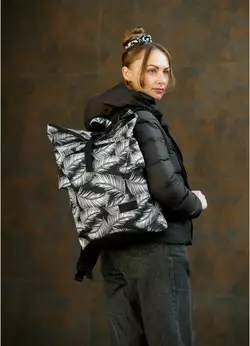 Жіночий рюкзак ролл Sambag RollTop KZN чорний принт Palm