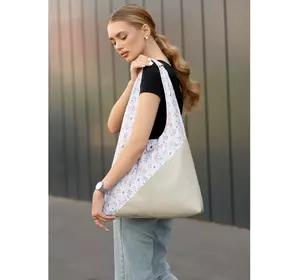 Женская сумка Sambag HOBO M белая с цветочным принтом