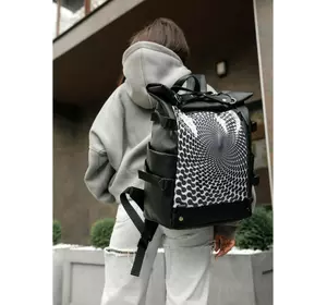 Женский рюкзак Sambag RollTop Hacking  черный принт "illusion"