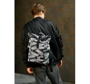 Чоловічий рюкзак ролл Sambag  RollTop KZN чорний принт "Palm"